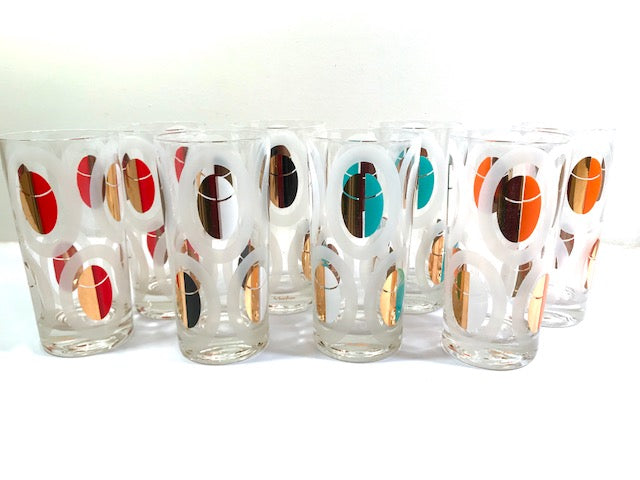 Fred Press Signed Mod Circle Glasses and Carrier (8 glasses)