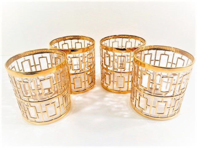 Imperial Glass - Shoji 22-Karat Gold Mid-Century Double Old Fashion Glasses (Set of 4)