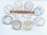 Load image into Gallery viewer, Federal Glass Mid-Century Pastel Somewhere Over the Rainbow Roly Poly Bar Set (8 Glasses with Carrier)

