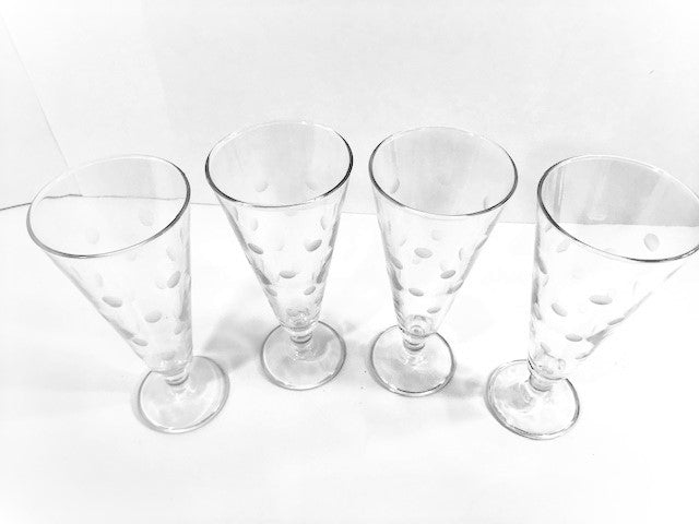 Vintage Etched Dot Pilsner - Champagne Glasses (Set of 4)