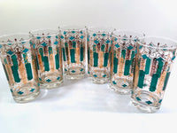 Load image into Gallery viewer, Mid-Century Green, Turquoise and 22-Karat Gold Highball Glasses (Set of 6)

