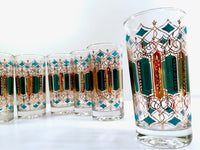 Load image into Gallery viewer, Mid-Century Green, Turquoise and 22-Karat Gold Highball Glasses (Set of 6)
