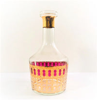 Load image into Gallery viewer, Culver Signed Mid-Century Cranberry Scroll 22-Karat Gold decanter
