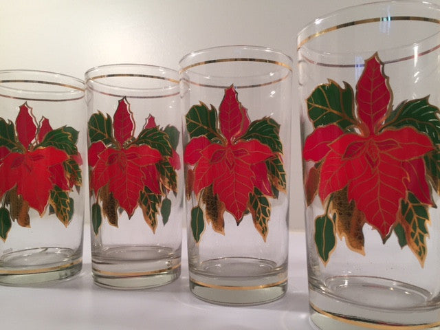 Culver Signed Mid-Century Poinsettia Glasses  (Set of 4 with Original Box)