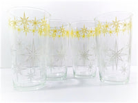 Load image into Gallery viewer, Hazel Atlas Mid-Century Yellow and White Atomic Star Glasses (Set of 4)

