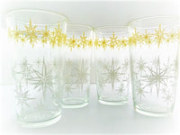 Load image into Gallery viewer, Hazel Atlas Mid-Century Yellow and White Atomic Star Glasses (Set of 4)
