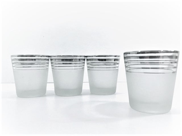 Federal Glass Mid-Century Frosted and Silver Bands Glasses (Set of 4)