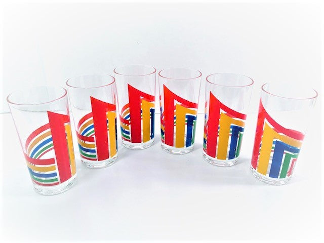 Retro Rainbow Striped Highball Glasses (Set of 6)