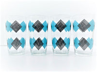 Load image into Gallery viewer, Federal Glass Mid-Century Checkerboard Black and Blue Glasses (Set of 4)

