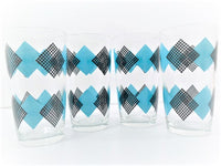 Load image into Gallery viewer, Federal Glass Mid-Century Checkerboard Black and Blue Glasses (Set of 4)
