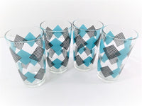 Load image into Gallery viewer, Federal Glass Mid-Century Checkerboard Black and Blue Glasses (Set of 4)
