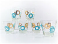 Load image into Gallery viewer, Mid-Century Gold and Turquoise Atomic Burst Glasses (Set of 6)
