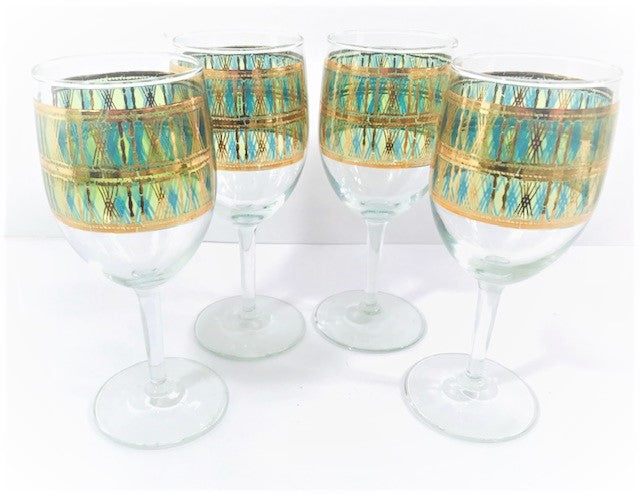 Starlyte Signed Mid-Century 22-Karat Gold and Green Wine Glasses (Set of 4)