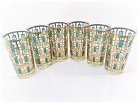 Load image into Gallery viewer, Culver Signed Mid-Century 22-Karat Gold and Green Shoji Style Highball Glasses (Set of 6)
