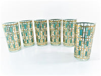 Load image into Gallery viewer, Culver Signed Mid-Century 22-Karat Gold and Green Shoji Style Highball Glasses (Set of 6)
