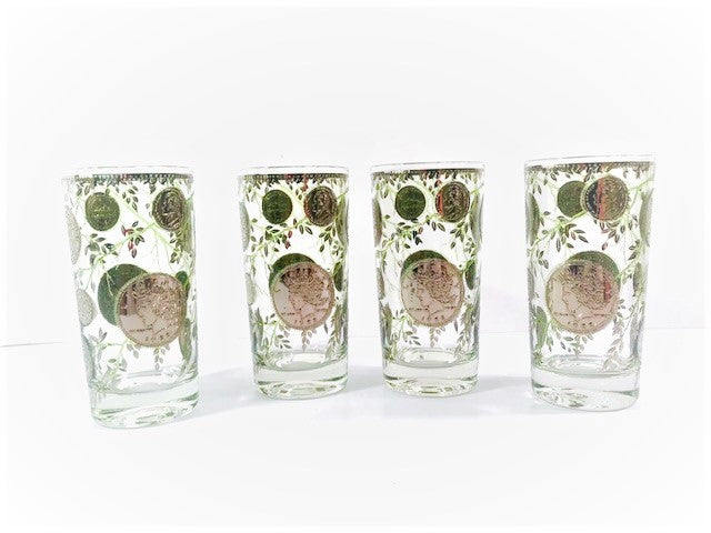 Culver Signed Midas Mid-Century Silver Coin Glasses (Set of 4)