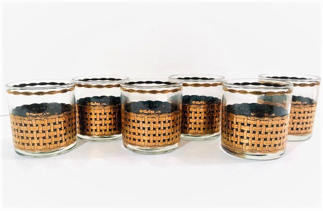 Culver Signed Mid-Century Golden Weave Glasses (Set of 6)