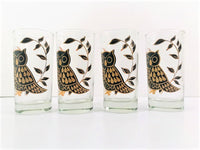 Load image into Gallery viewer, Bartlett Collins Glass Pokee Signed Retro Gold and Black Owl Highball Glasses (Set of 4)
