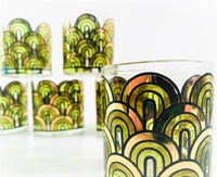 Load image into Gallery viewer, Retro Mod 22-Karat Gold and Green Arches Glasses (Set of 6)

