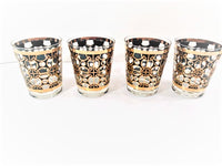 Load image into Gallery viewer, Mid-Century 22-Karat Gold and Black Mod Circles Double Old Fashion Glasses (Set of 4)
