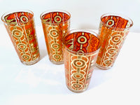 Load image into Gallery viewer, Georges Briard Signed Mid-Century Orange and Green Deco Highball Glasses (Set of 4)
