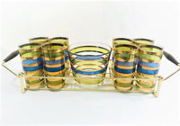 Load image into Gallery viewer, Culver Signed Mid-Century Rondo Blue-Green and Gold Stripe 10-Piece Bar Set
