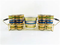Load image into Gallery viewer, Culver Signed Mid-Century Rondo Blue-Green and Gold Stripe 10-Piece Bar Set
