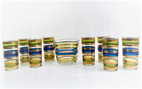 Load image into Gallery viewer, Culver Signed Mid-Century Rondo Blue-Green and Gold Stripe 10-Piece Bar Set

