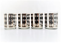 Load image into Gallery viewer, Georges Briard Signed Gold and Black Harlequin Double Old Fashion Glasses (Set of 4)
