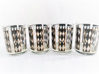 Load image into Gallery viewer, Georges Briard Signed Gold and Black Harlequin Double Old Fashion Glasses (Set of 4)
