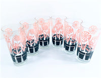 Load image into Gallery viewer, Vintage Pink and Black Blooming Flower Pots Tall Glasses (Set of 6)
