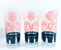 Load image into Gallery viewer, Vintage Pink and Black Blooming Flower Pots Tall Glasses (Set of 6)
