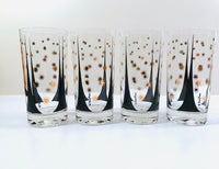 Load image into Gallery viewer, Fred Press Signed Mid-Century Black and 22-Karat Gold Atomic Triangles and Starburst Highball Glasses (Set of 4)
