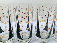 Load image into Gallery viewer, Fred Press Signed Mid-Century Black and 22-Karat Gold Atomic Triangles and Starburst Highball Glasses (Set of 4)
