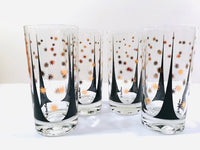 Load image into Gallery viewer, Fred Press Signed Mid-Century Black and 22-Karat Gold Atomic Triangles and Starburst Highball Glasses (Set of 4)
