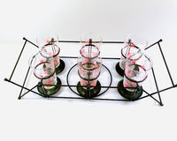 Load image into Gallery viewer, Federal Glass Mid-Century Pink Atomic Starburst Glasses with Tipsy Tim Carrier (Set of 6 with Carrier)
