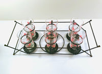 Load image into Gallery viewer, Federal Glass Mid-Century Pink Atomic Starburst Glasses with Tipsy Tim Carrier (Set of 6 with Carrier)
