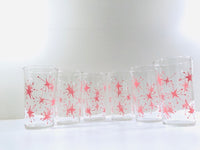 Load image into Gallery viewer, Federal Glass Mid-Century Pink Atomic Starburst Glasses with Tipsy Tim Carrier (Set of 6 with Carrier)
