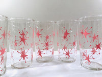 Load image into Gallery viewer, Federal Glass Mid-Century Pink Atomic Starburst Glasses with Tipsy Tim Carrier (Set of 6 with Carrier)
