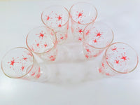 Load image into Gallery viewer, Federal Glass Mid-Century Pink Atomic Starburst Glasses with Tipsy Tim Carrier (Set of 6 with Carrier)
