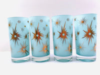 Load image into Gallery viewer, Federal Glass Mid-Century Blue Atomic &amp; 22-Karat Gold Star Glasses (Set of 4)
