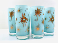 Load image into Gallery viewer, Federal Glass Mid-Century Blue Atomic &amp; 22-Karat Gold Star Glasses (Set of 4)
