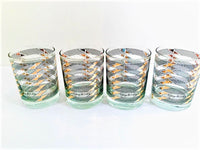 Load image into Gallery viewer, Georges Briard Signed Gold Triangle Black Stripes Double Old Fashion Glasses (Set of 4)
