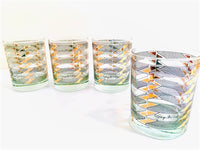 Load image into Gallery viewer, Georges Briard Signed Gold Triangle Black Stripes Double Old Fashion Glasses (Set of 4)
