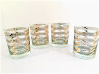 Load image into Gallery viewer, Georges Briard Signed Gold Triangle Black Stripes Double Old Fashion Glasses (Set of 4)
