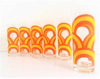 Load image into Gallery viewer, Colony Signed Yellow and Orange Retro Swirl Tall Collins Glasses (Set of 6)
