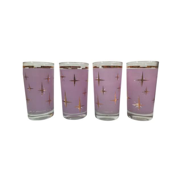 Bartlett Collins Mid-Century Lavender Atomic North Star Cocktail Glasses (Set of 4)