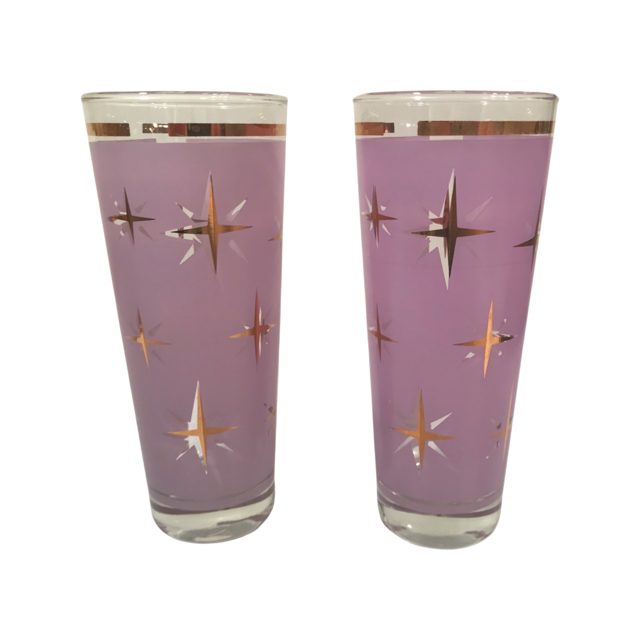 Bartlett Collins Mid-Century Atomic North Star Tall Collins Cocktail Glasses (Set of 2)