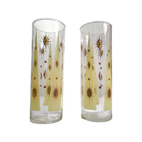 Load image into Gallery viewer, Fred Press Signed Mid-Century Yellow Atomic Burst Tall Collins Glasses (Set of 2)
