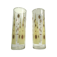 Load image into Gallery viewer, Fred Press Signed Mid-Century Yellow Atomic Burst Tall Collins Glasses (Set of 2)
